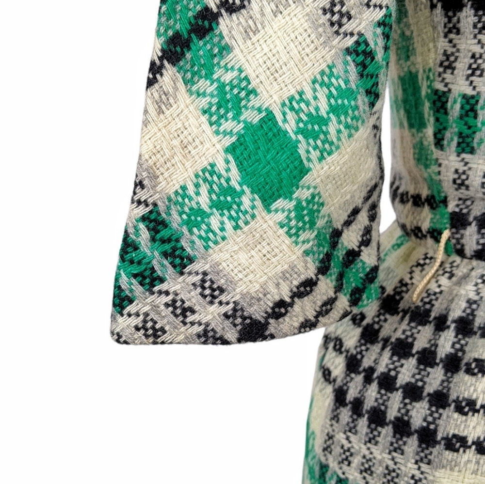 1950s/1960s Cocktail Wiggle Dress XS Vintage Petite Green Retro Tweed Wool - Picture 5 of 7